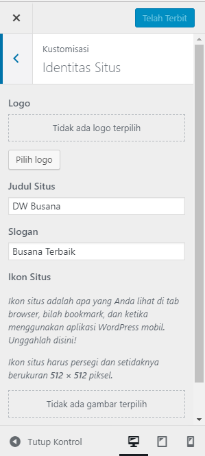 panel identitas wordpess